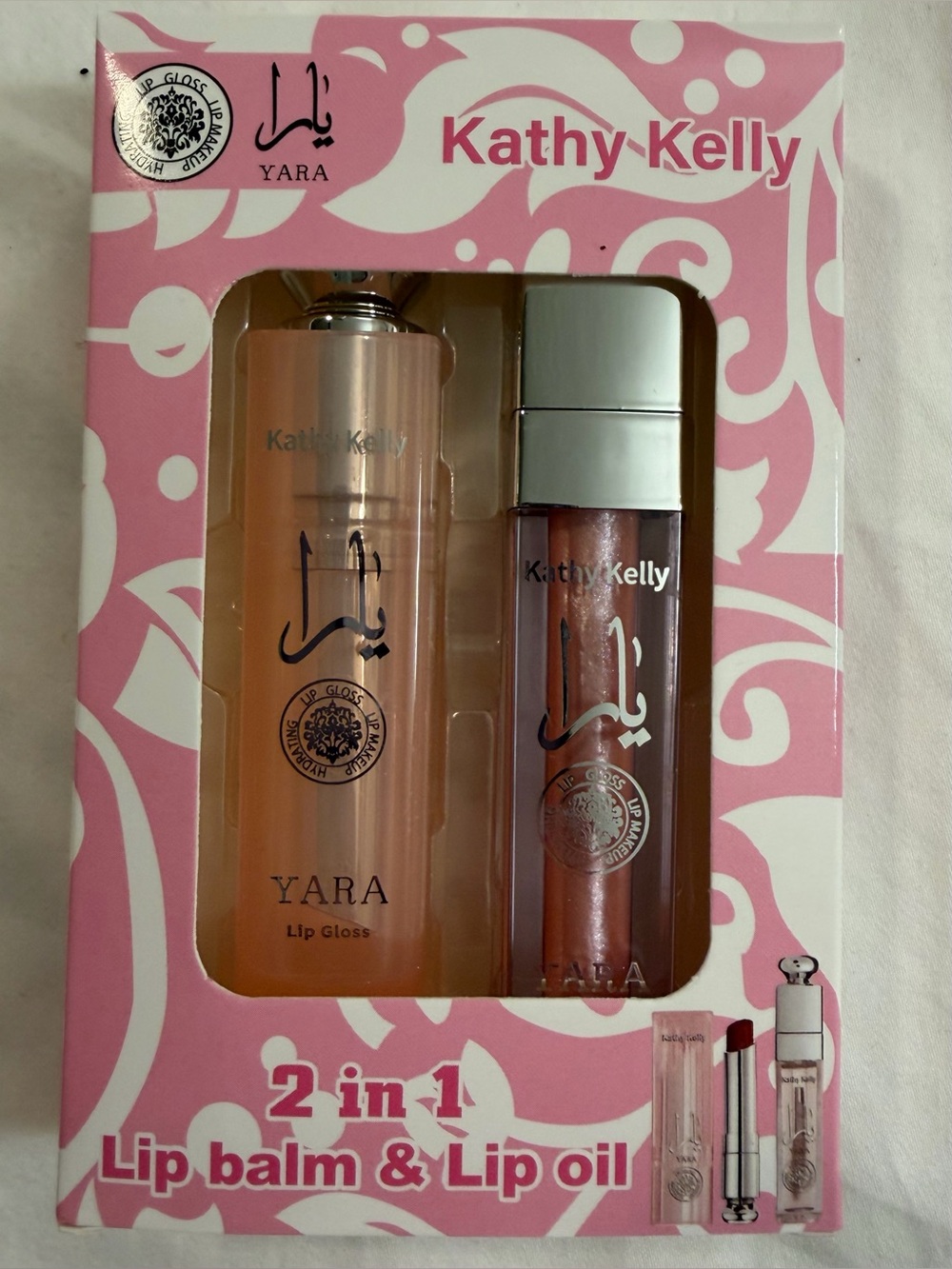 Kathy Kelly Yara 2-in-1 Lip Balm & Lip Oil Set Light Pink New